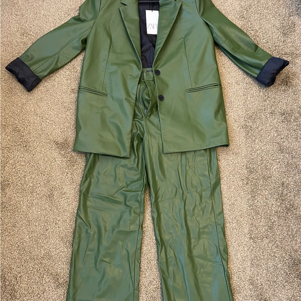 2 Piece Green Zara Pleather Pantsuit M